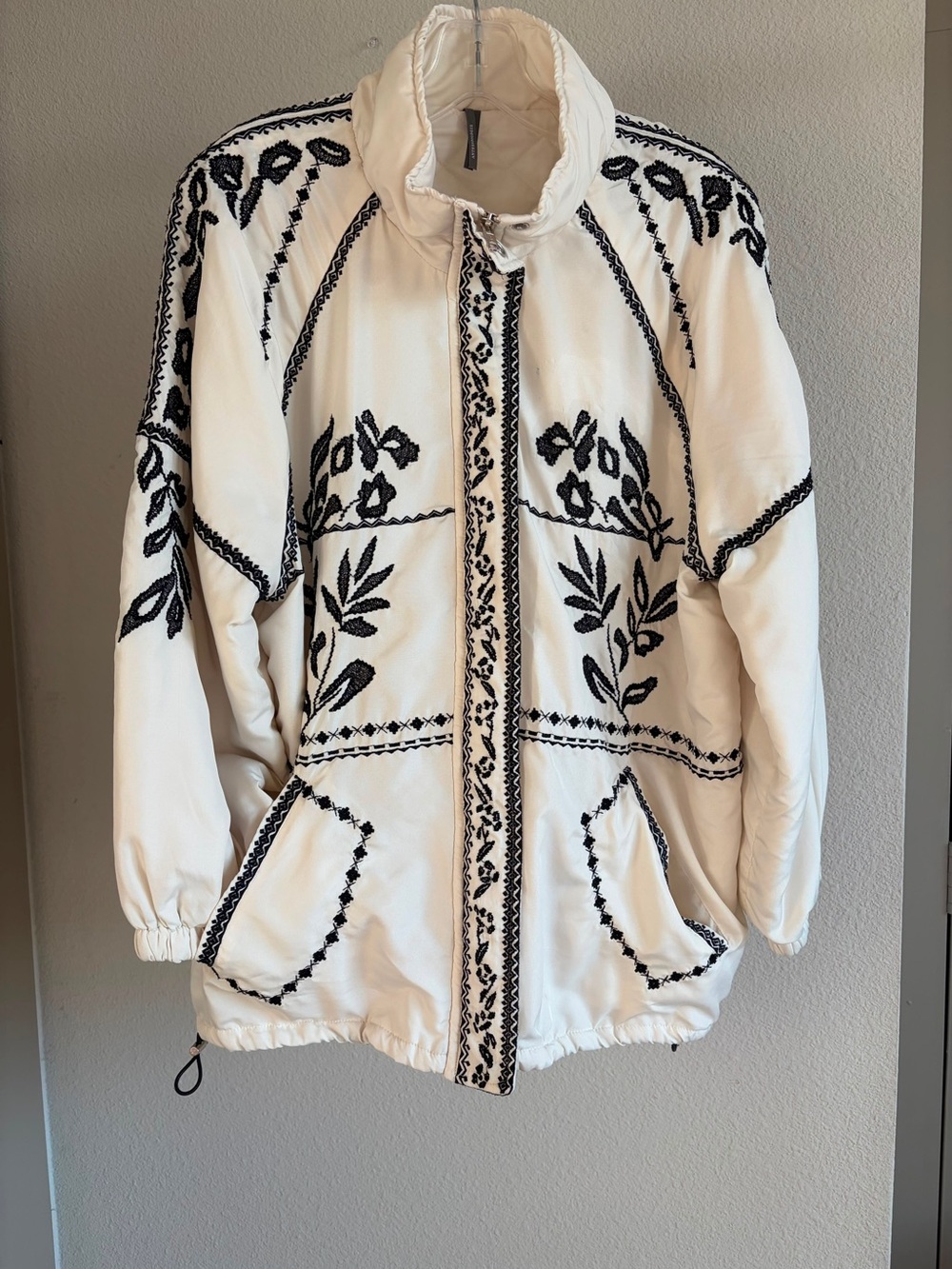 Anthropologie Embroidered Puffer Coat Jacket in White